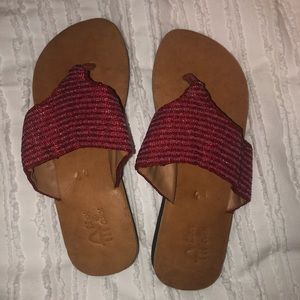 NWT Pink Beaded Leather Flip Flops [Size 40]